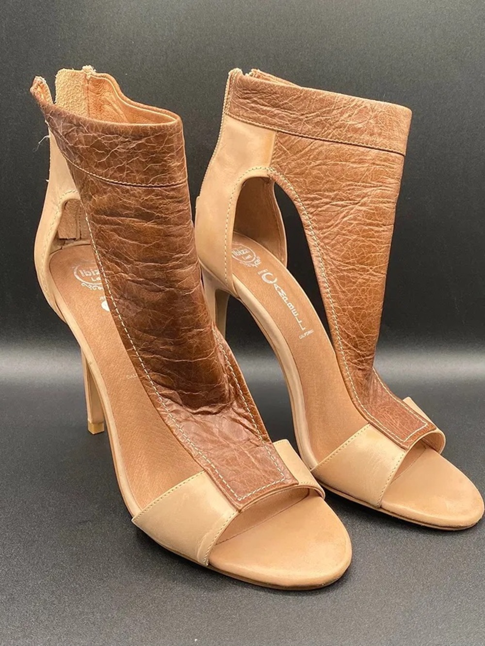 Jeffrey Campbell Two-Tone Tan and Brown Open-Toe Heels